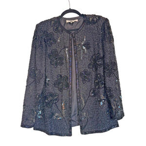 Vintage Niteline Della Roufogali Silk Beaded Evening‎ Jacket Glam Party Formal